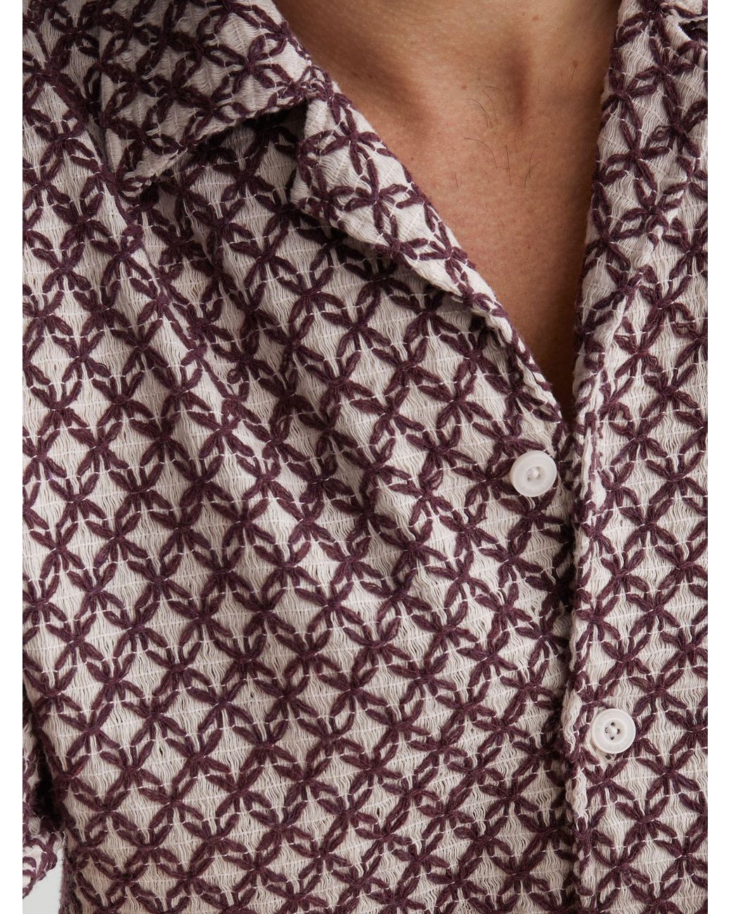 Reiss Brown Cotton-Blend Embroidered Crochet Shirt for men