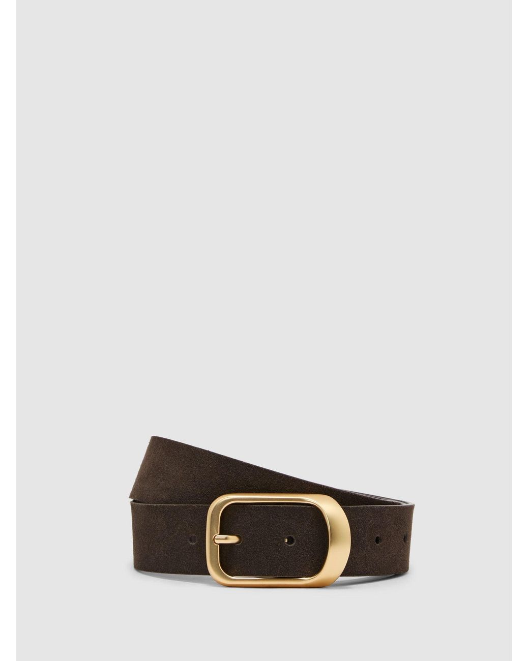 Reiss Black Evie - Grey Leather Curved-buckle Belt, Medium