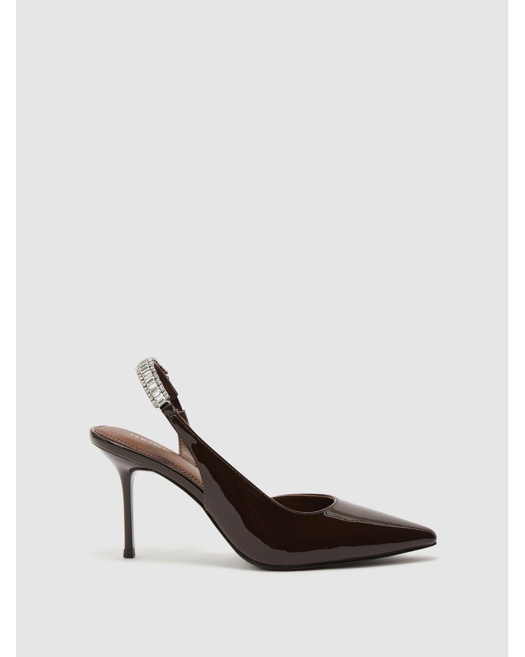 Reiss White Patent Leather Crystal-Slingback Court Shoes