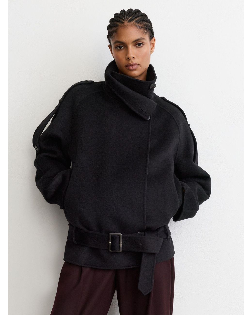 Reiss Blue Wool-Blend Funnel-Neck Blindseam Coat