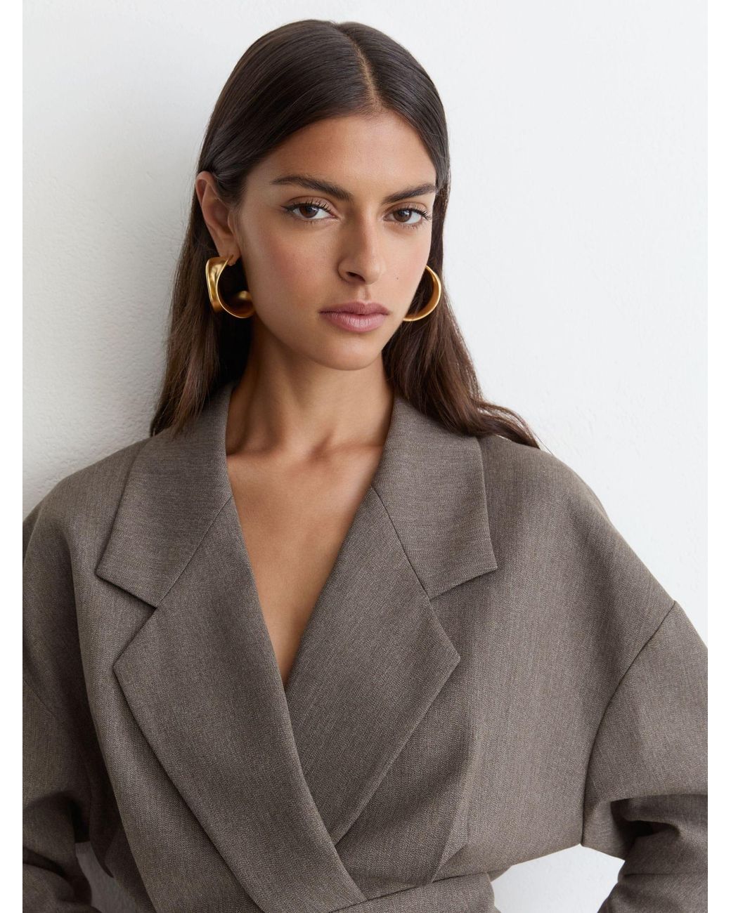 Reiss Gray Notch-Lapel Tailored Mini Dress