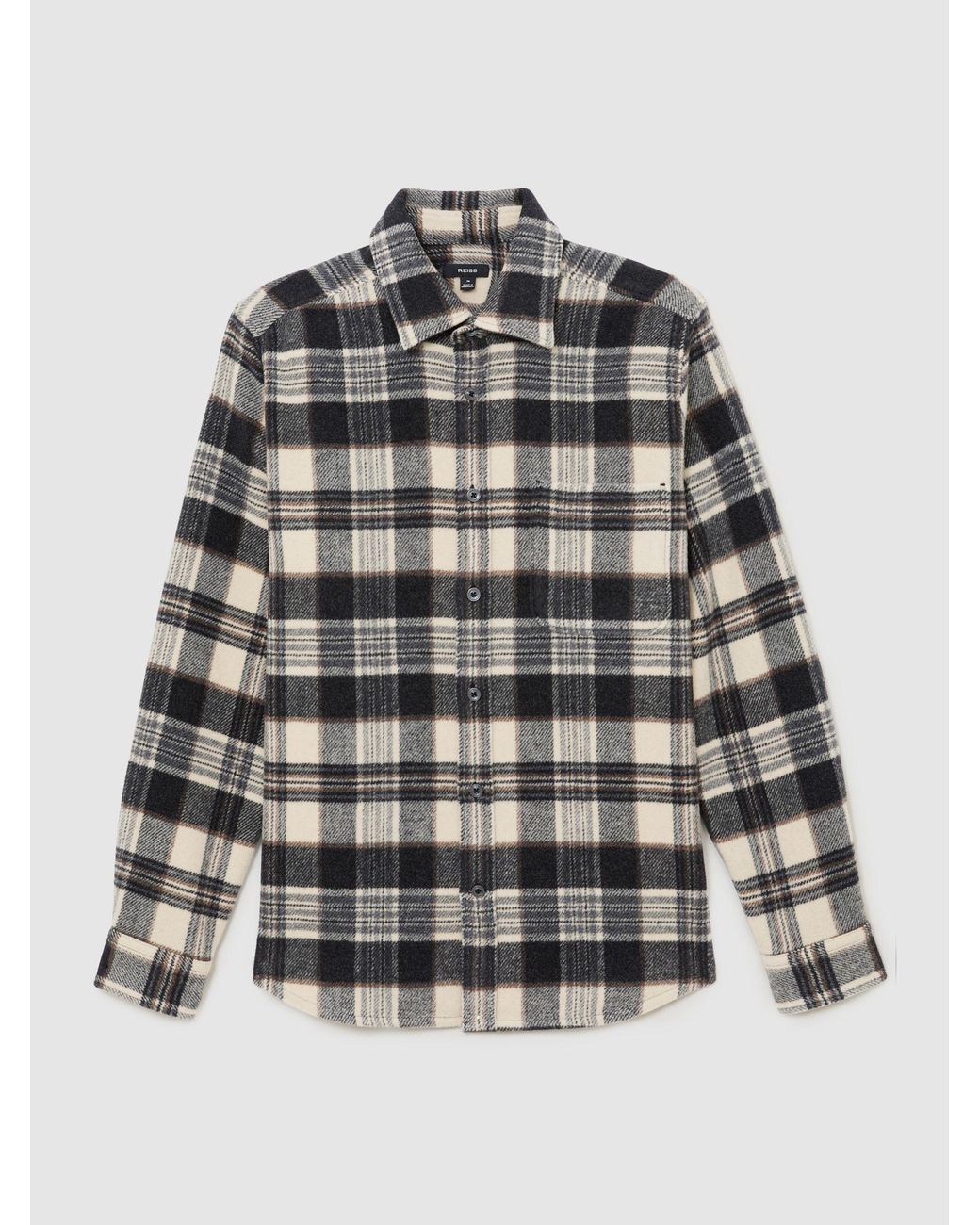 Reiss Gray Wool-Blend Check Overshirt for men