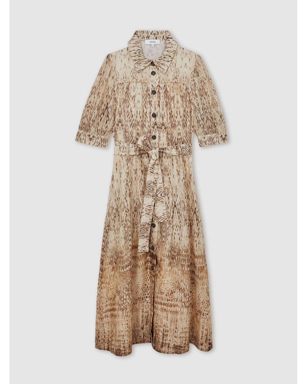 Reiss Natural Animal Print Belted Shirt Dress