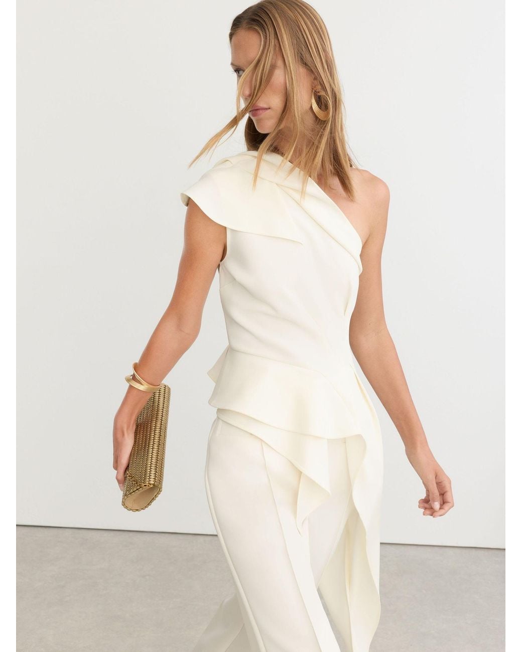 Reiss Natural One-Shoulder Structured-Frill Top
