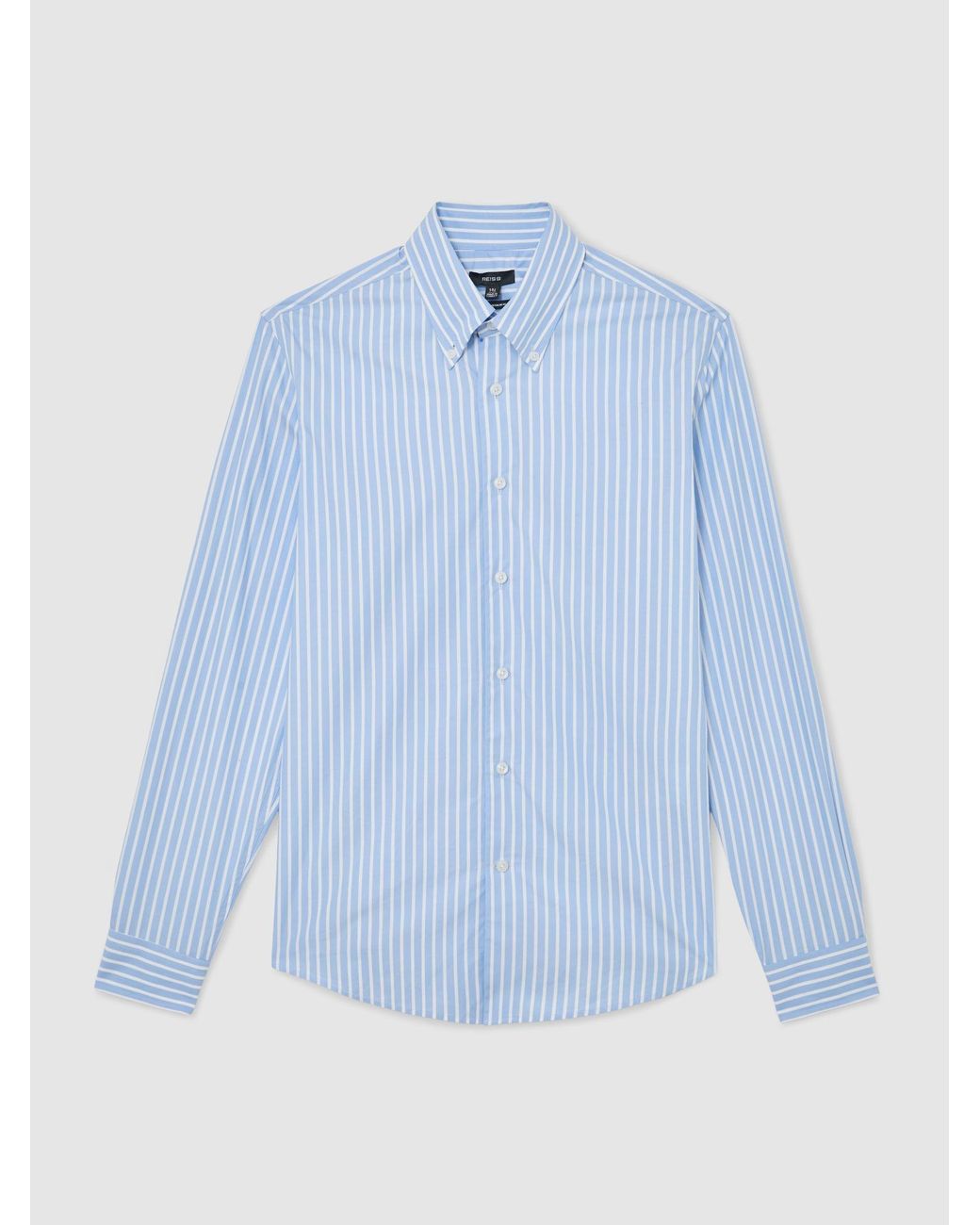 Reiss Blue Cotton Stripe Button-Down Shirt Regular-Fit for men