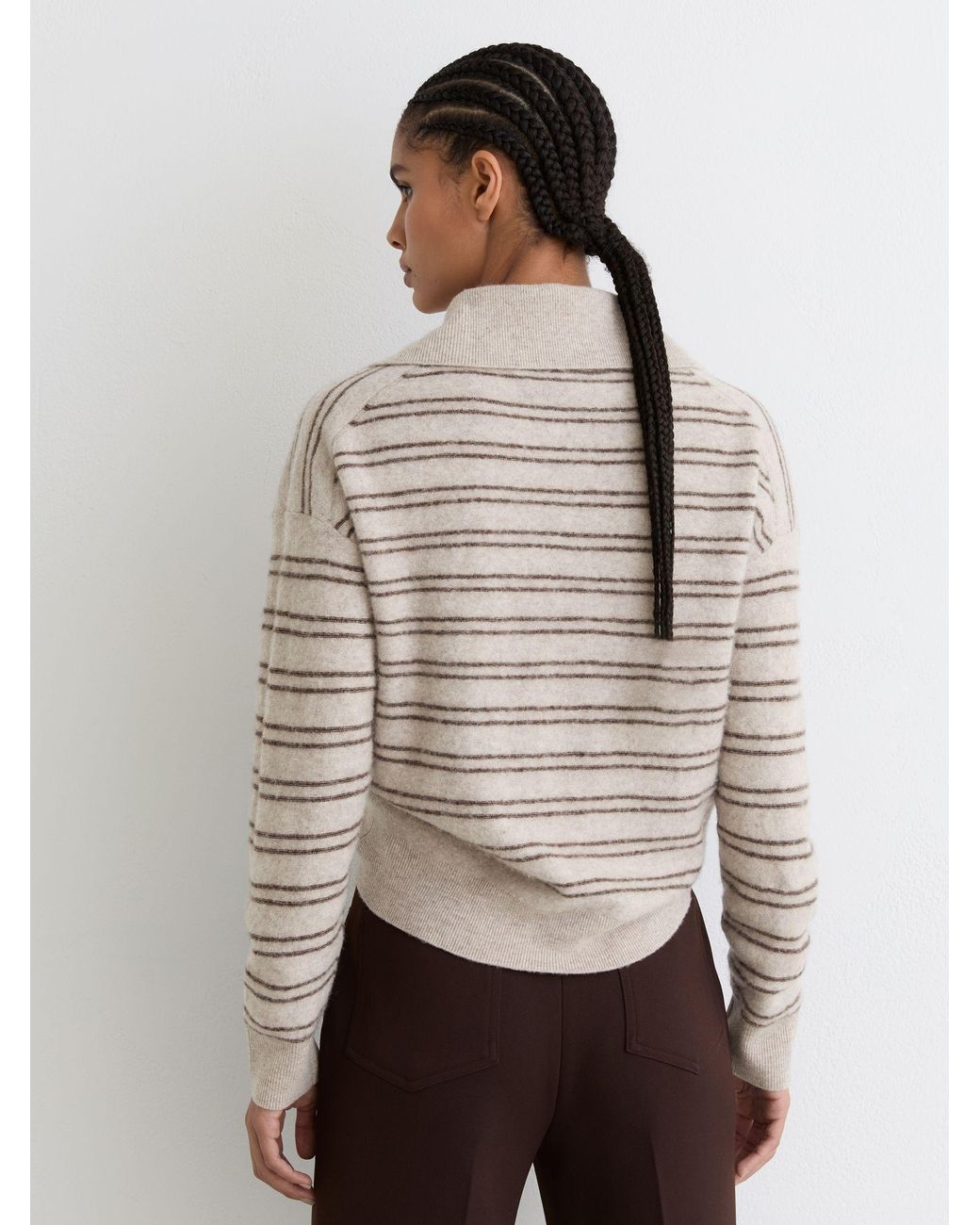 Reiss Natural Neutral & Wool-Cashmere Stripe Buttoned Jumper