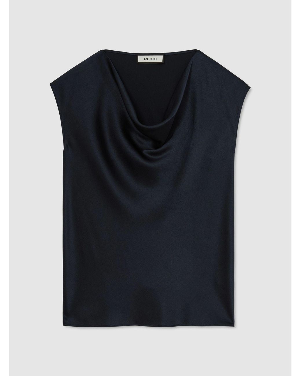 Reiss Black Silk Cowl-Neck Sleeveless Top