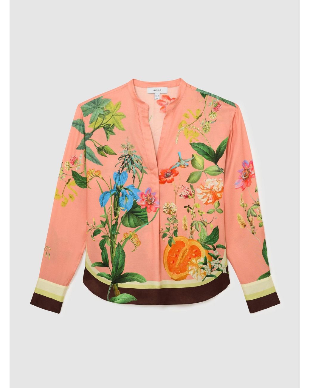 Reiss Pink Tropical Scarf-Print Half-Button Shirt