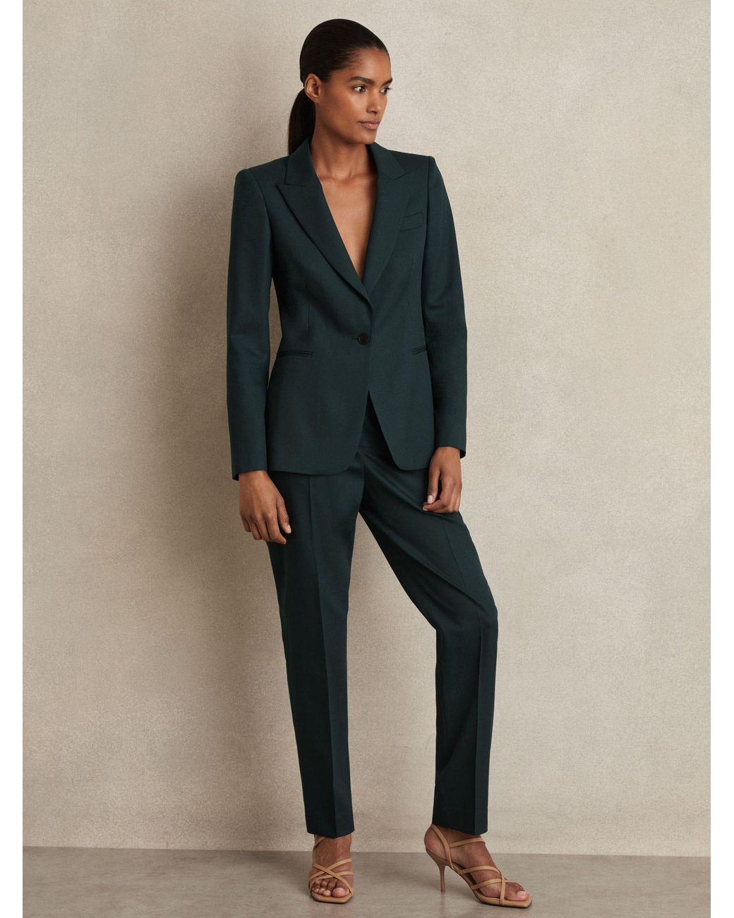 Reiss Blue Wool-Blend Single-Breasted Suit Blazer