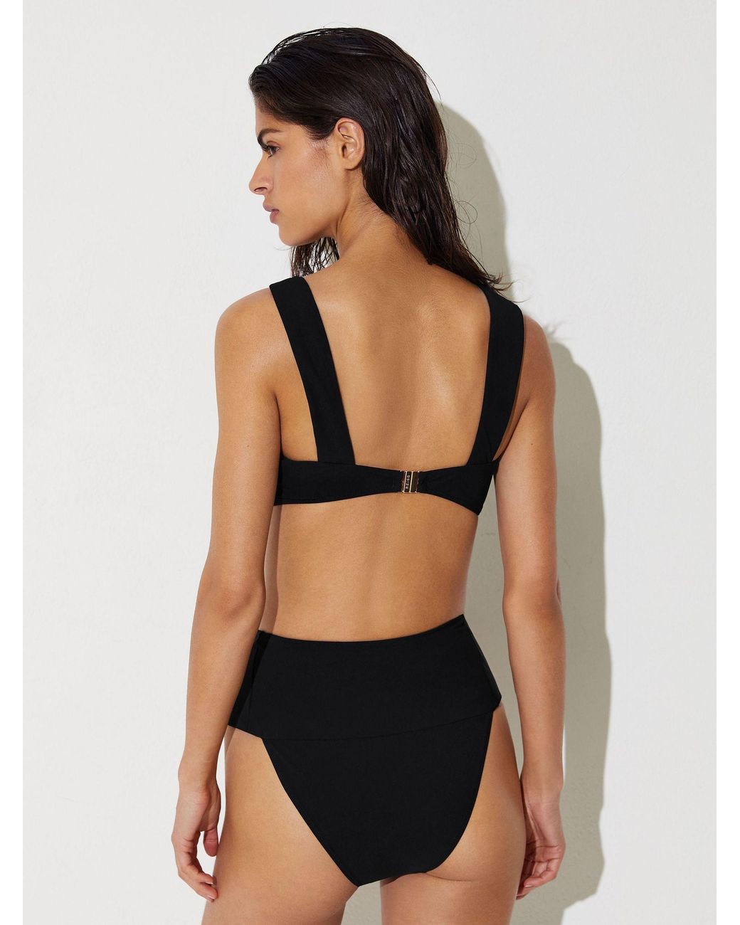 Reiss Black Hardware-Detail Square-Neck Bikini Top