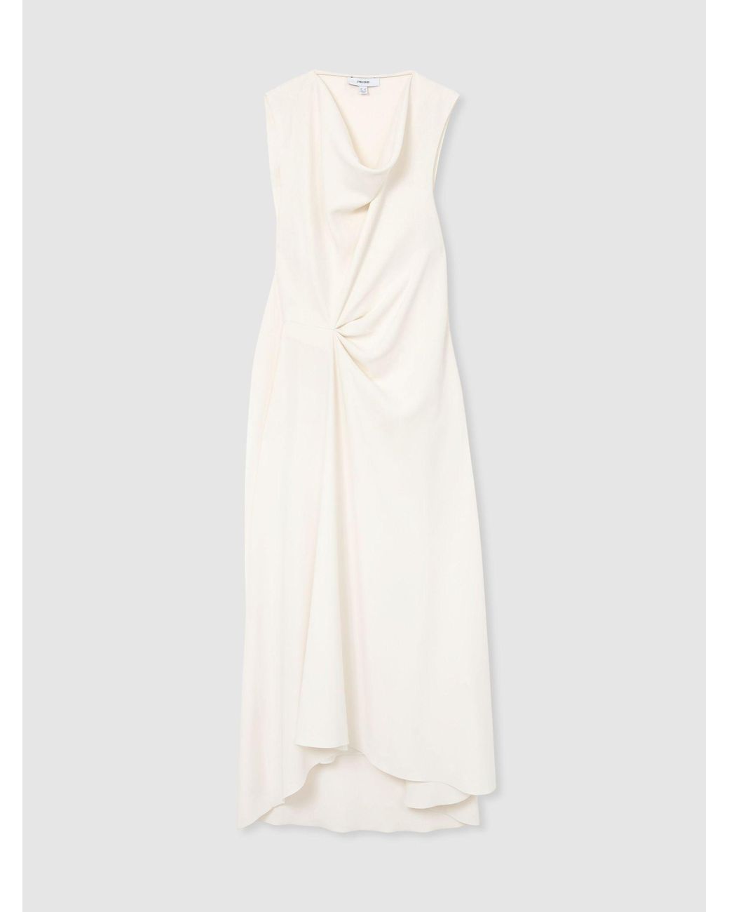 Reiss White Drape-Detail Sleeveless Midi Dress