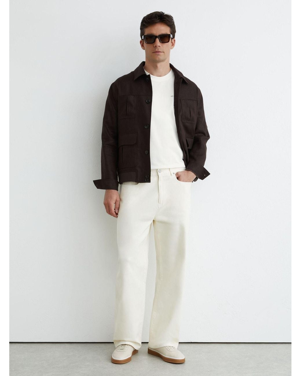 Reiss White Cotton Palm-Print Relaxed-Fit T-Shirt for men