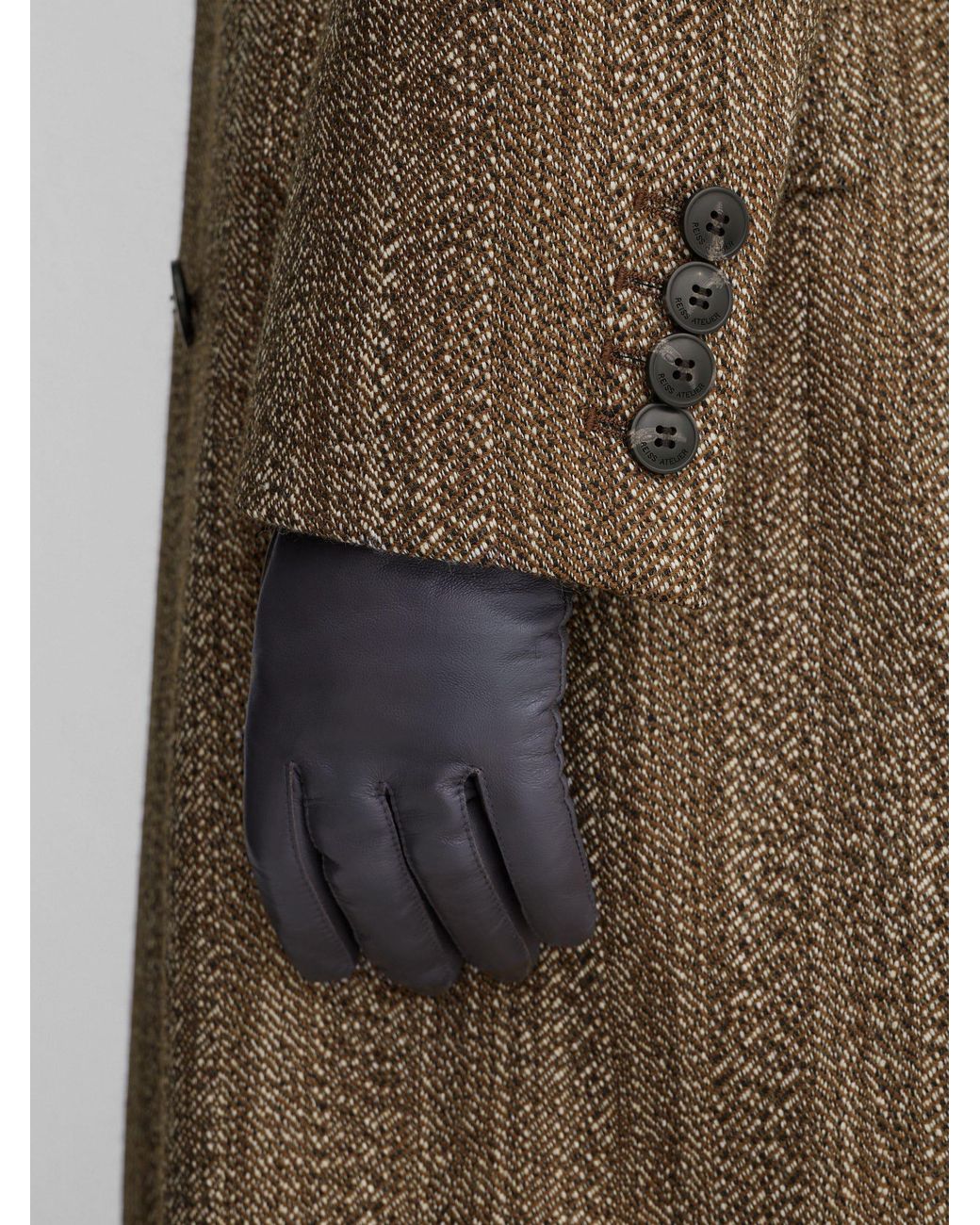ATELIER Black Wool-Blend Textured Double-Breasted Coat