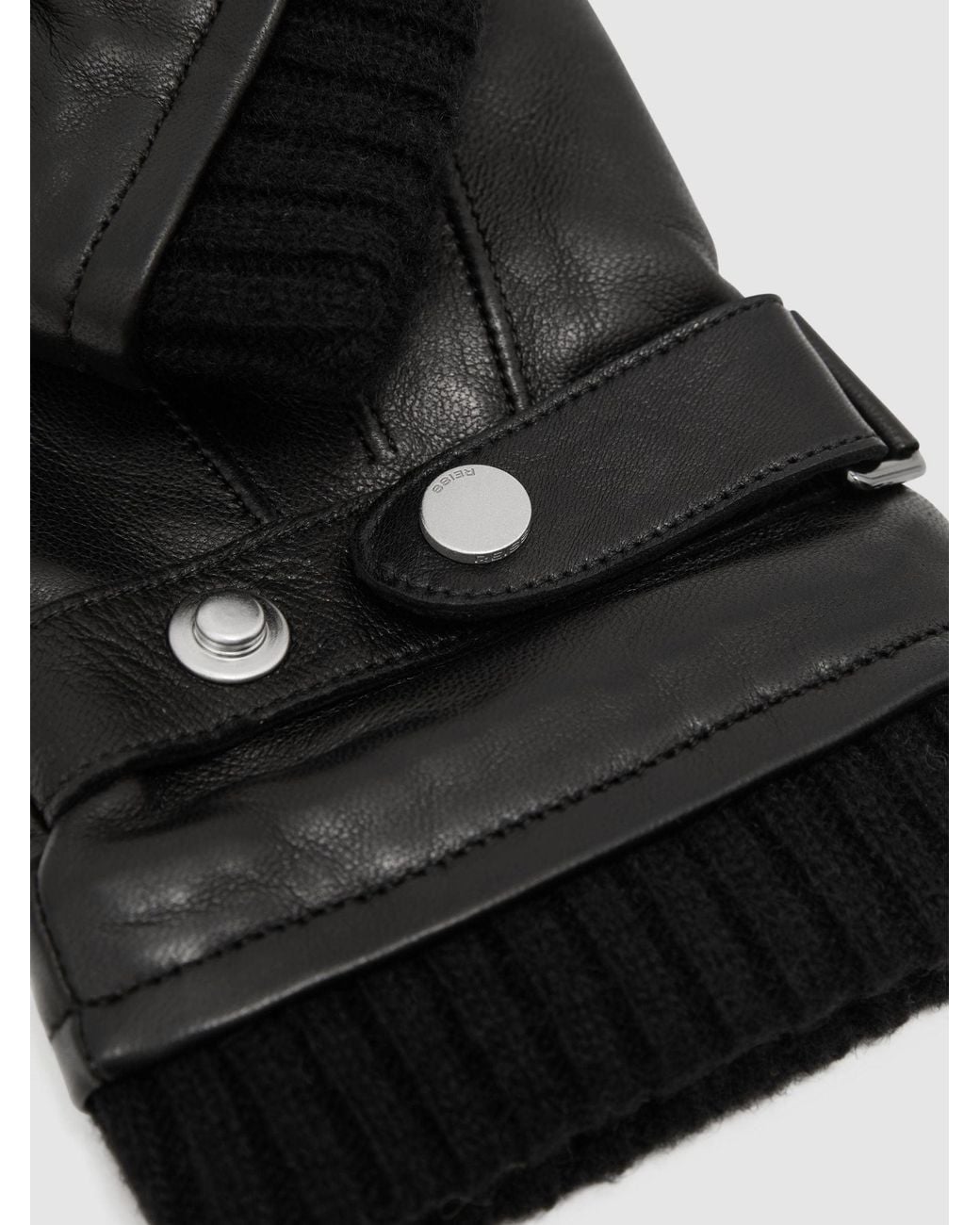 Reiss Black Leather Ribbed-Cuff Gloves for men