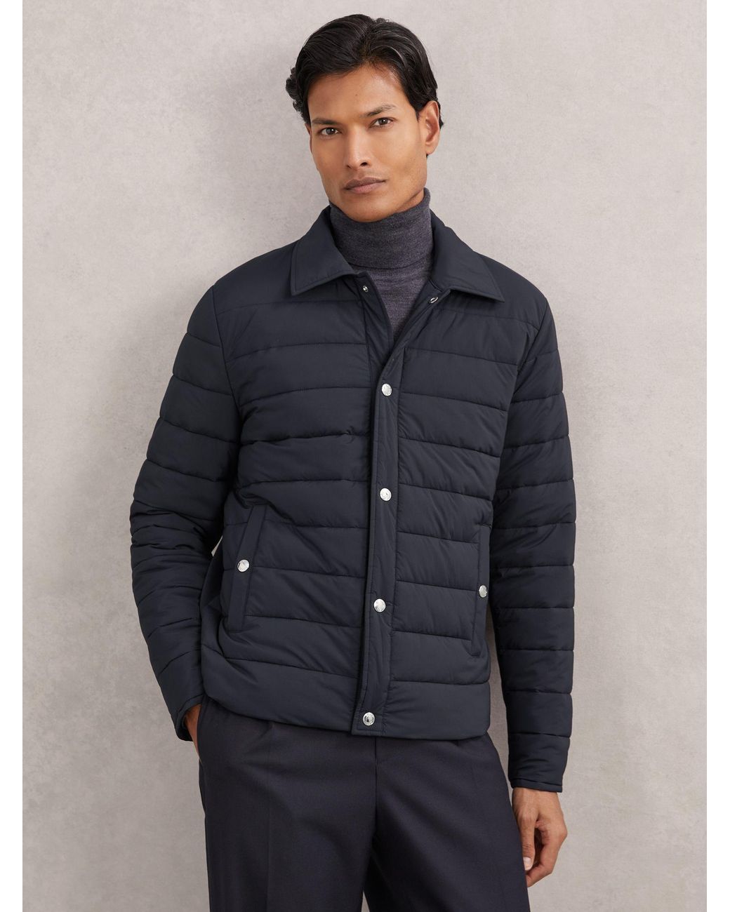 Reiss Blue Harrison - Navy Quilted Hybrid Press-stud Jacket, Xxl for men