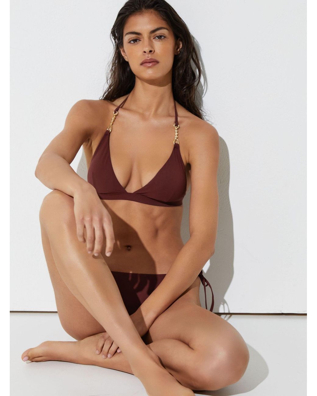 Reiss Brown Triangle Hardware-Trim Bikini Top