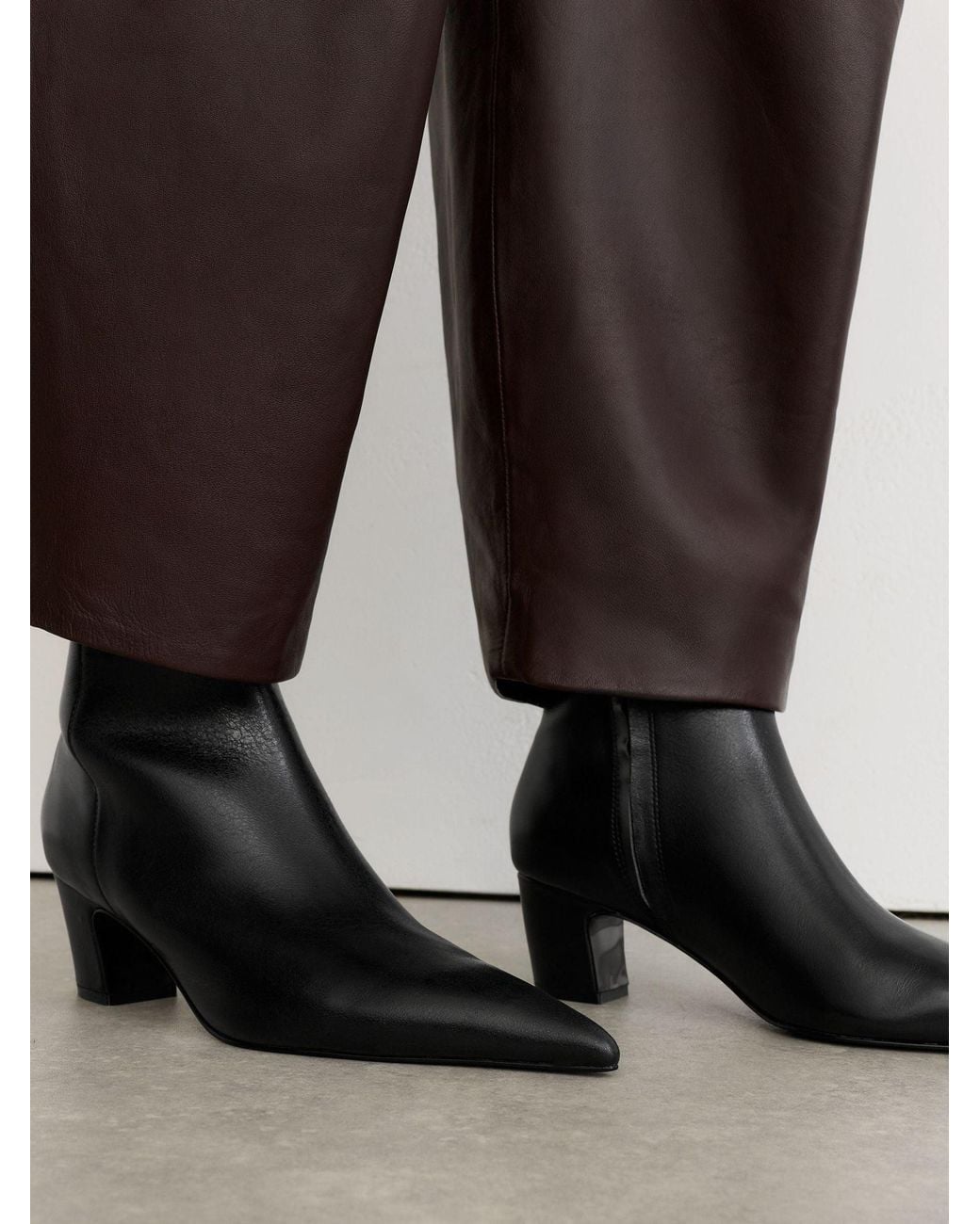 Reiss Black Leather Pointed-Toe Low-Heel Ankle Boots