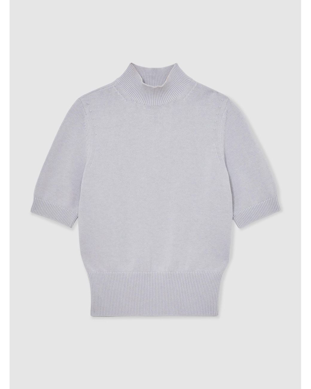 Reiss White Cotton And Wool Funnel-Neck Knit Top