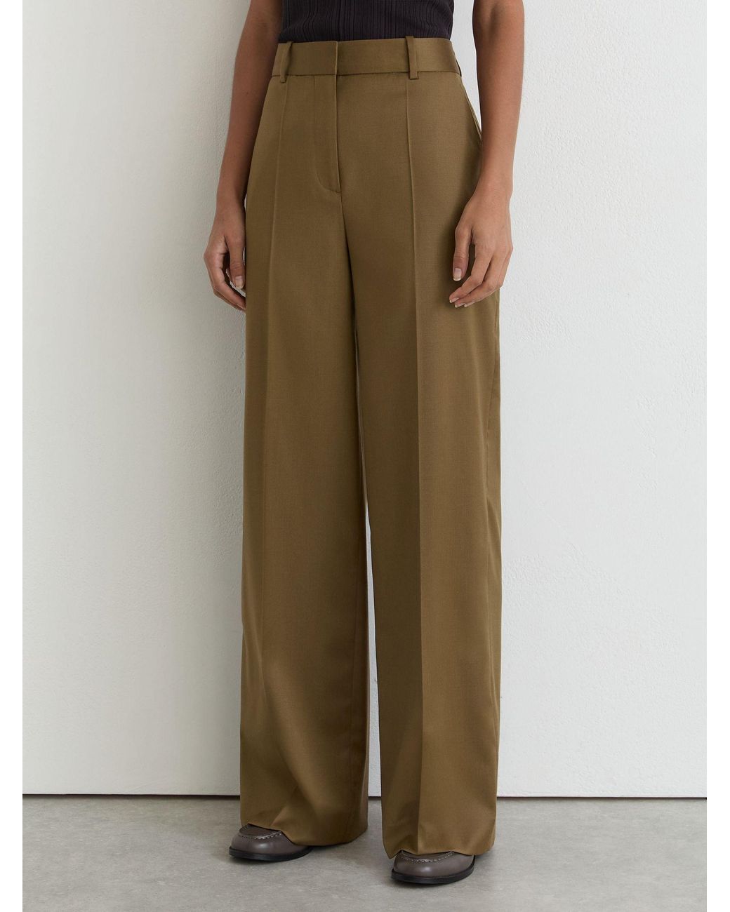 Reiss Green Petite Wool-Blend Wide-Leg Trousers