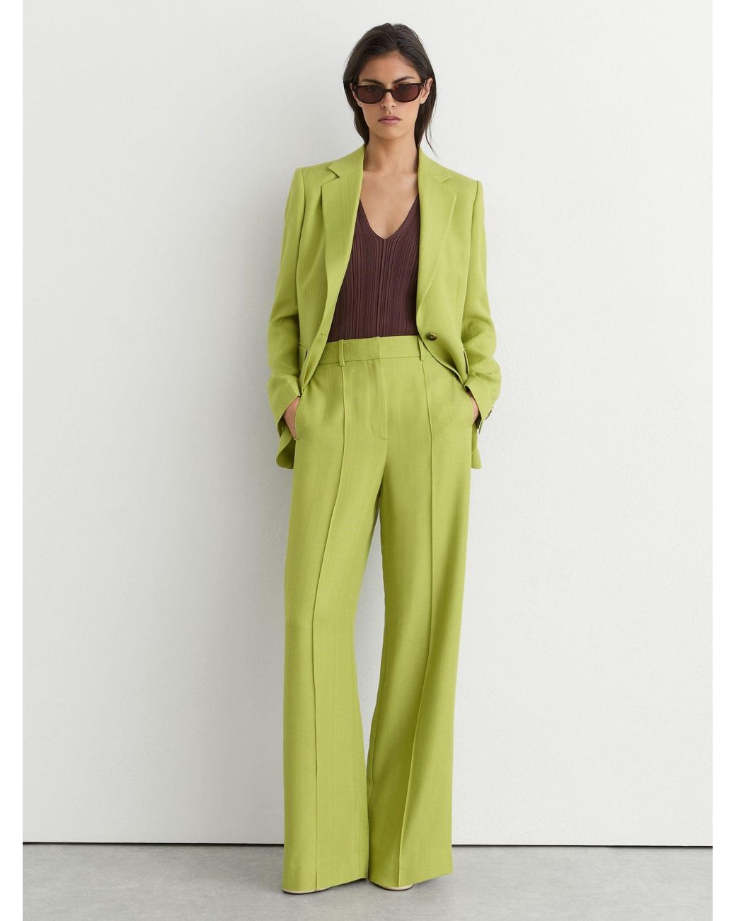 Reiss Green Textured-Weave Single-Breasted Suit Blazer