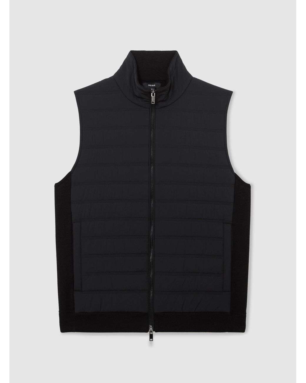 Reiss Black Funnel-Neck Quilted Knit Gilet for men