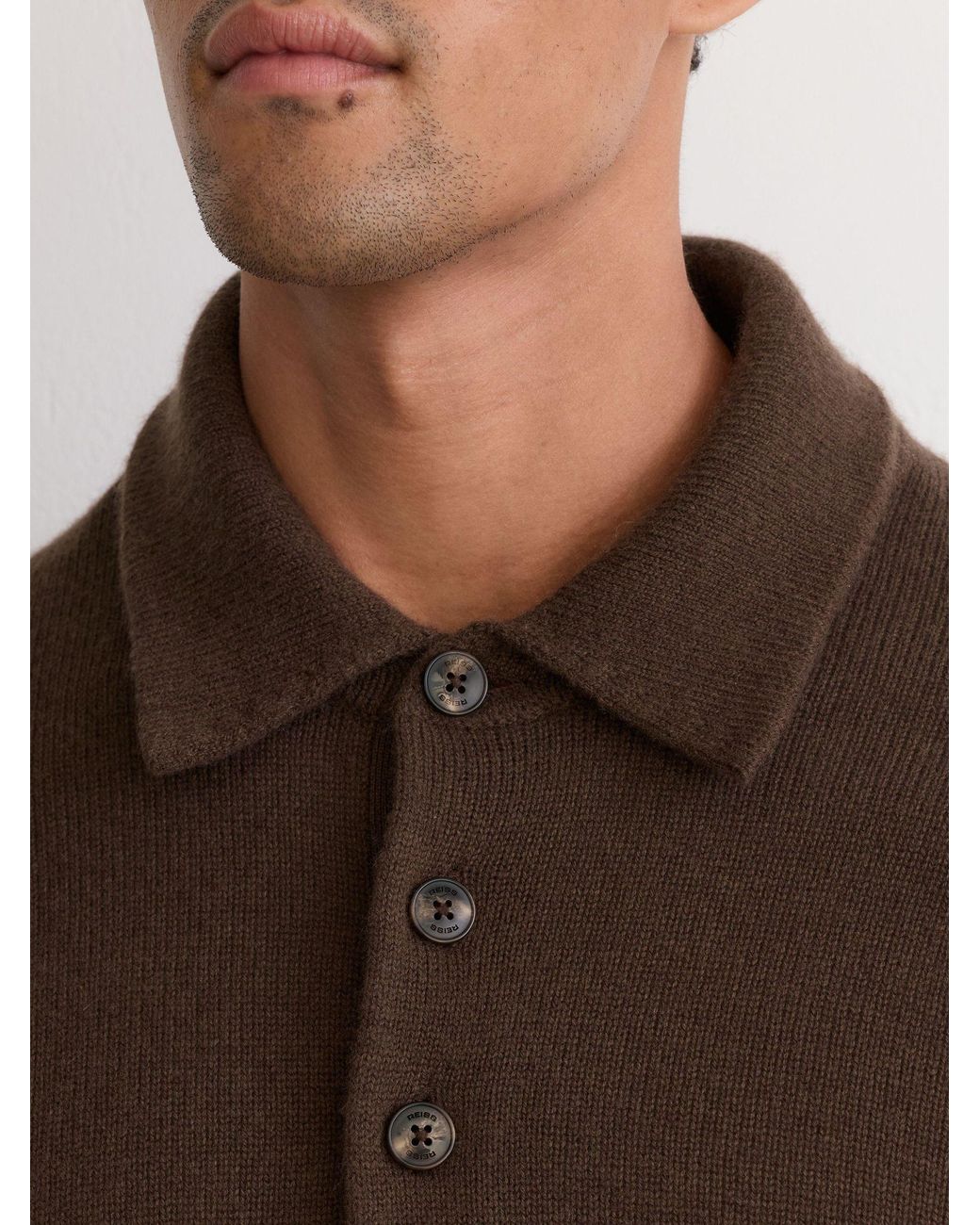 Reiss Brown Wool-Cashmere Half-Button Polo Jumper for men