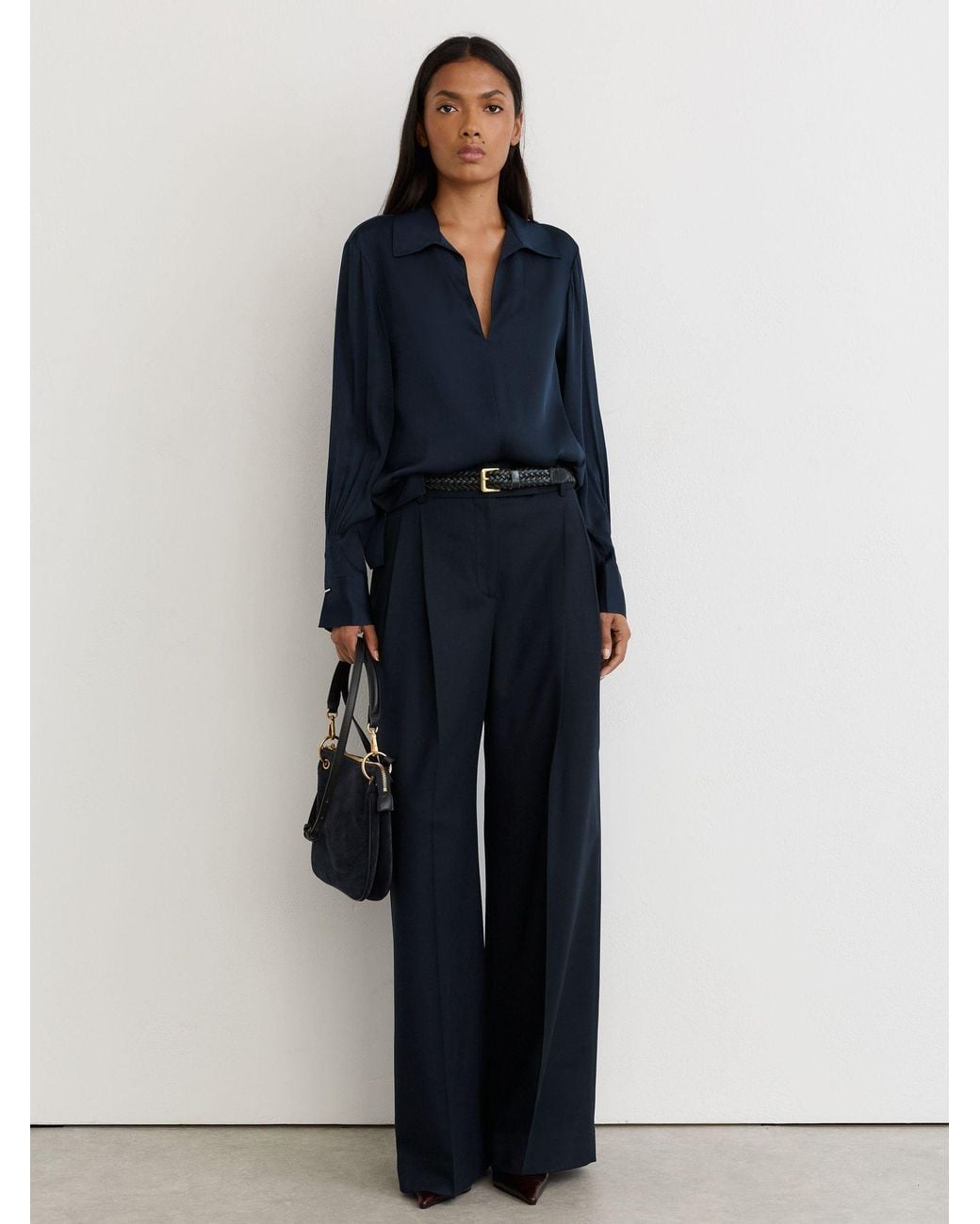 Reiss Blue Silk-Blend Open-Collar Shirt