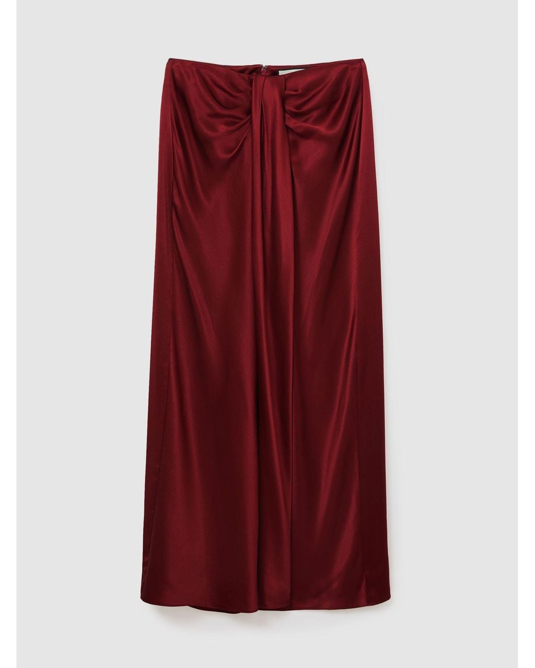 Reiss Red Silk Drape-Detail Maxi Skirt