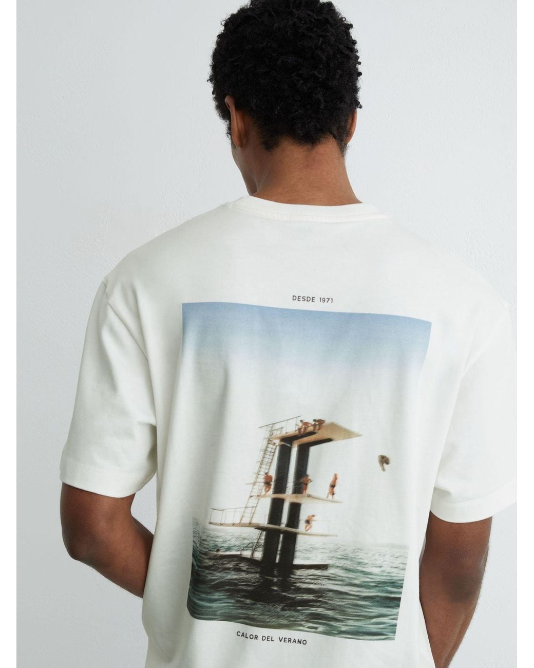 Reiss White Cotton Dive-Print Relaxed-Fit T-Shirt for men