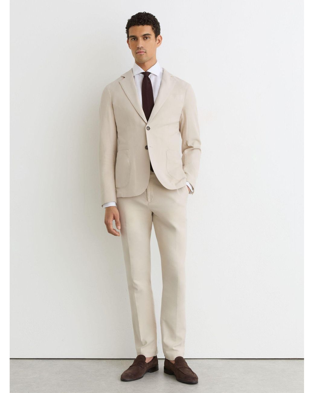 Reiss Natural Garment-Dyed Piqué Single-Breasted Suit Blazer Tailored-Fit for men