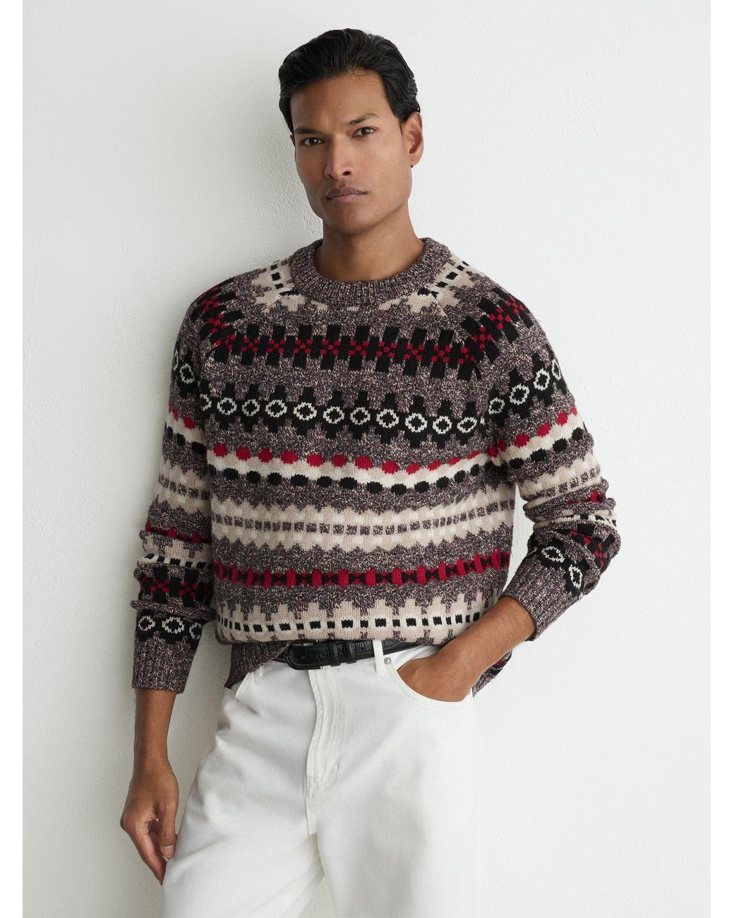 Reiss Multicolor Wool-Blend Tweed-Jacquard Crew-Neck Jumper for men