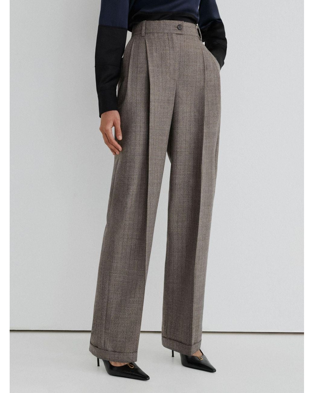 ATELIER Black Wool Wide-Leg Double-Pleat Trousers