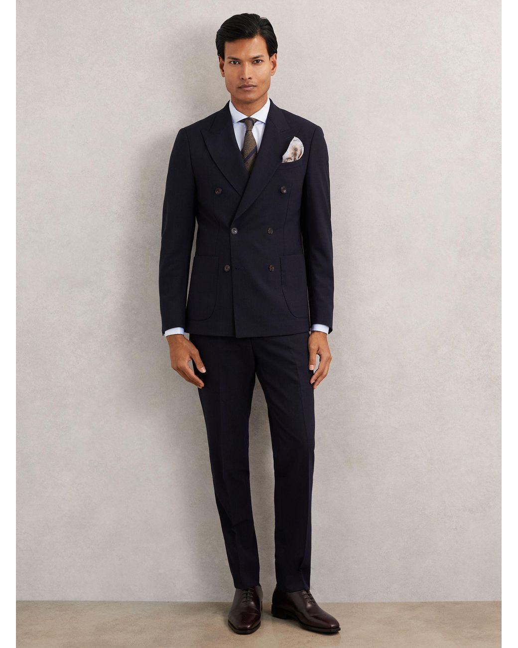 Reiss Blue Double Breasted Suit Blazer Slim Fit for men