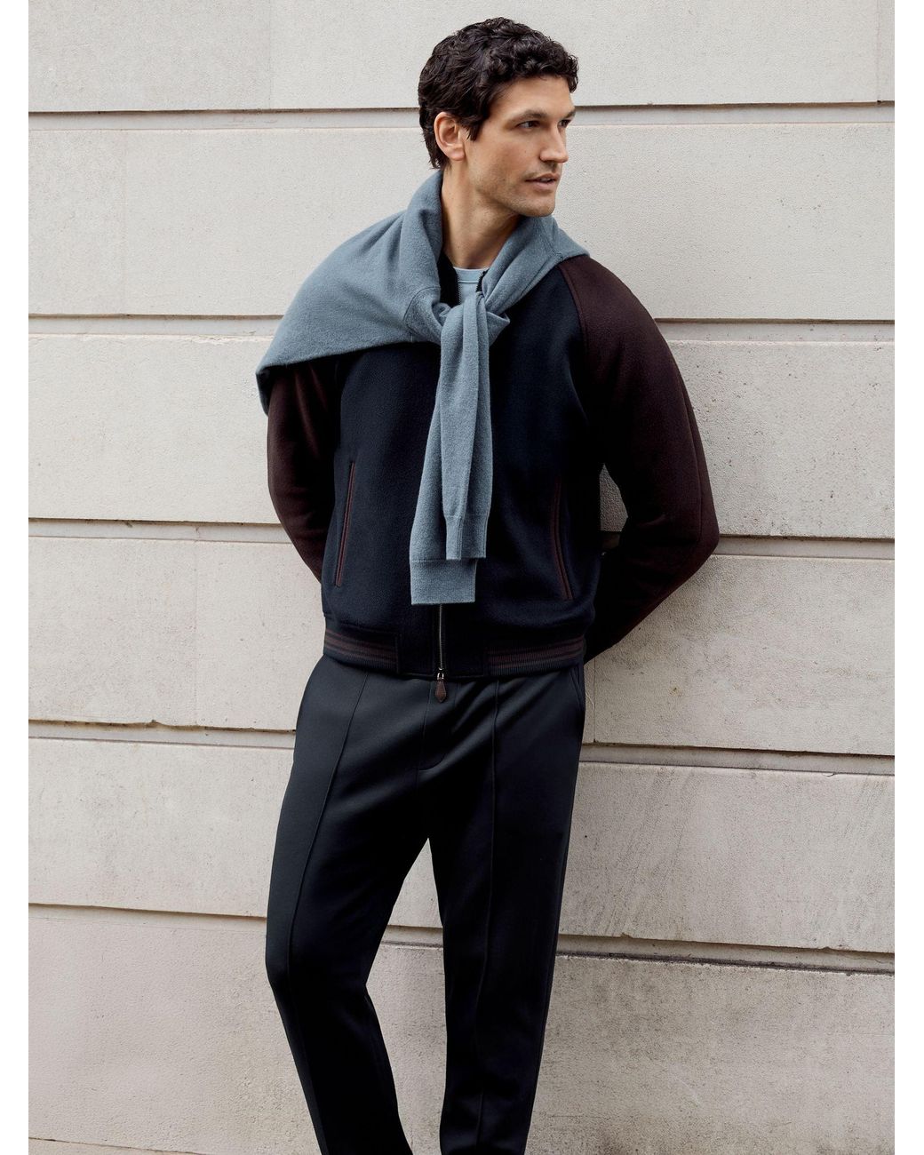 Reiss Black Premier - Navy Blue Interlock Joggers for men