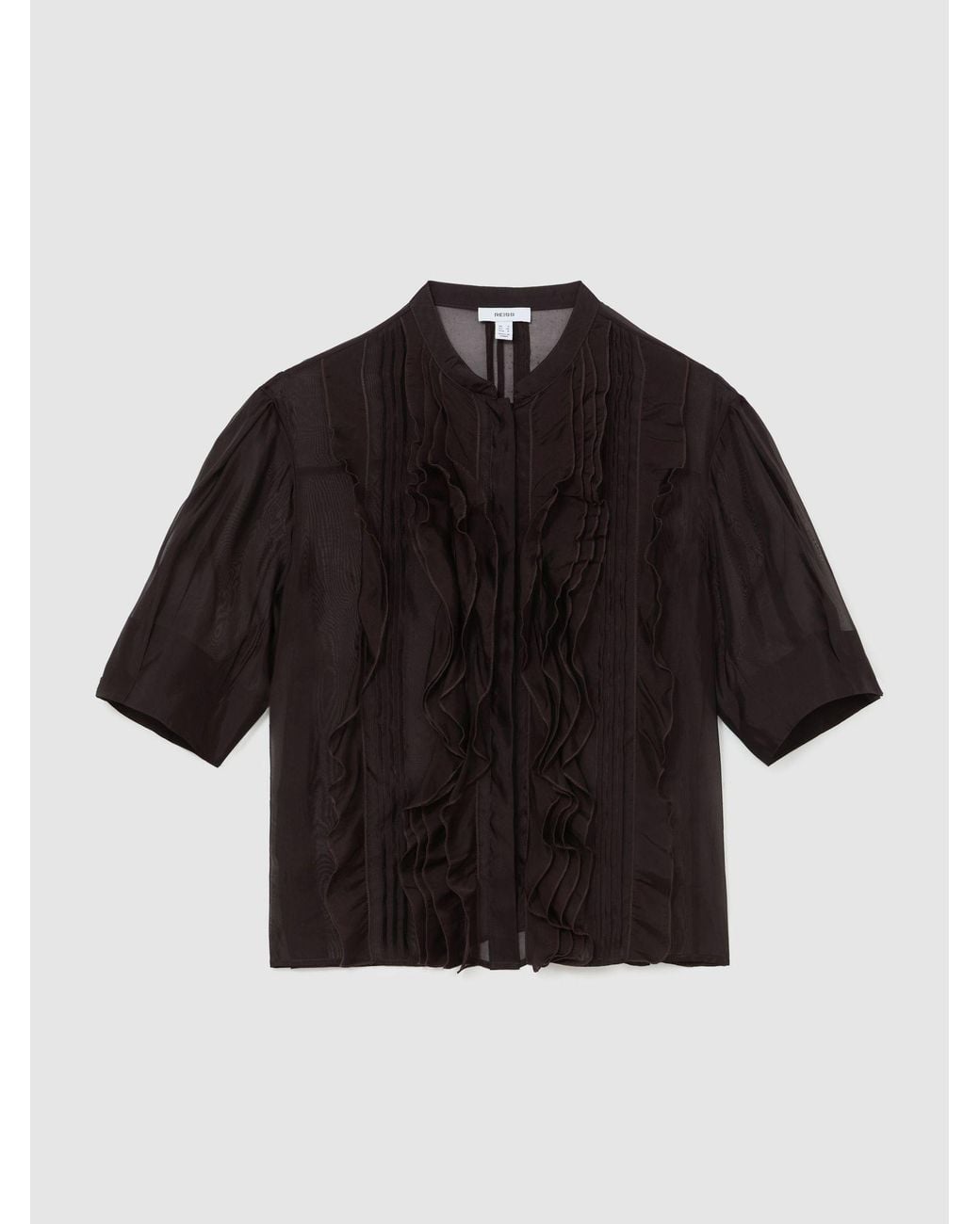 Reiss Brown Organza Frill-Detail Short-Sleeve Top With Silk