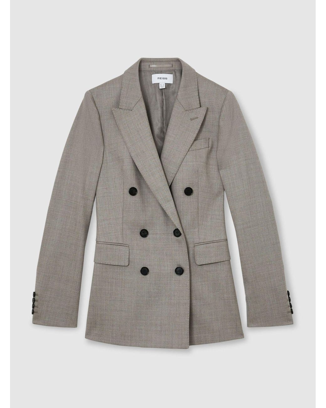 Reiss Gray Petite Wool-Blend Double-Breasted Blazer