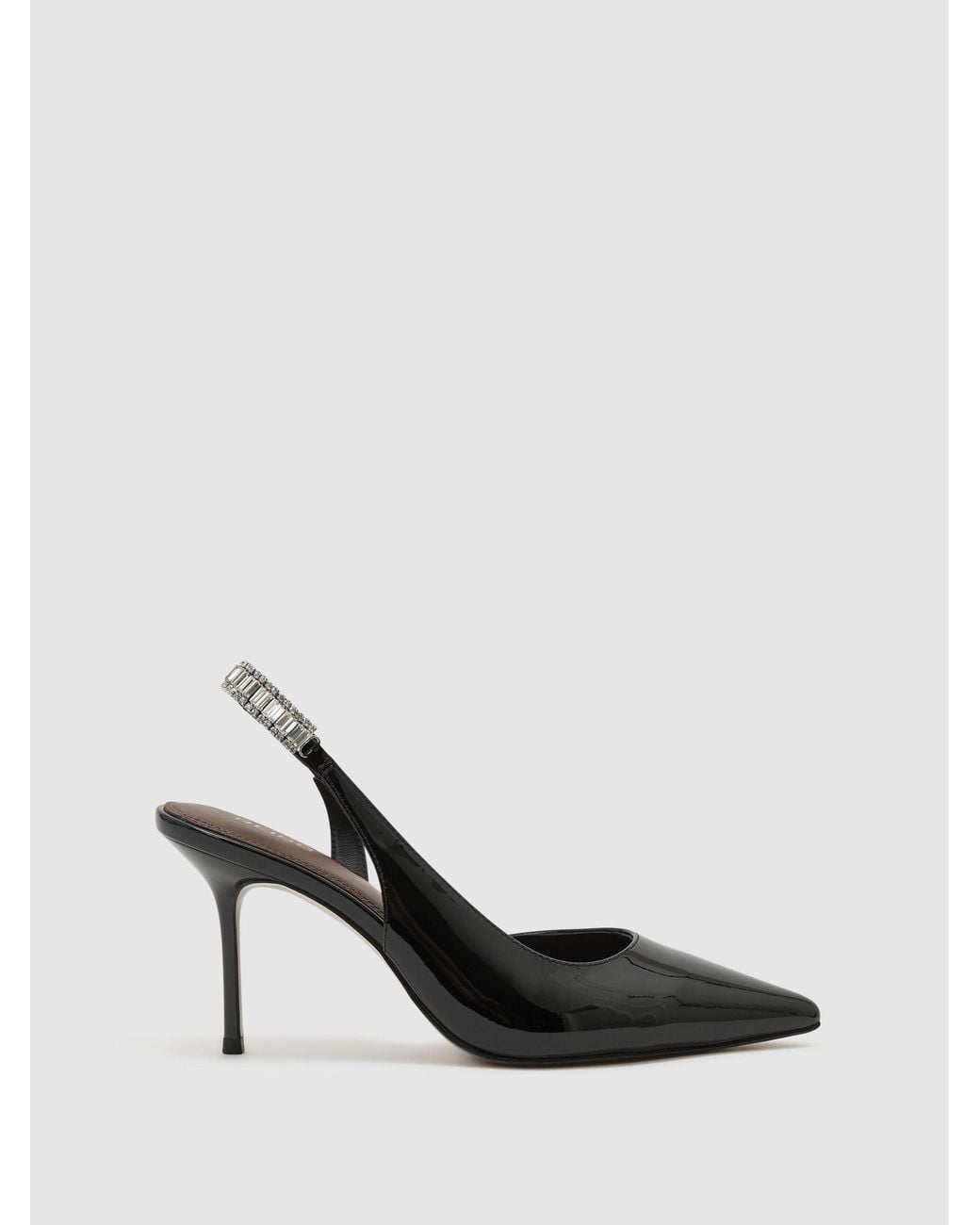 Reiss Black Patent Leather Crystal-Slingback Court Shoes