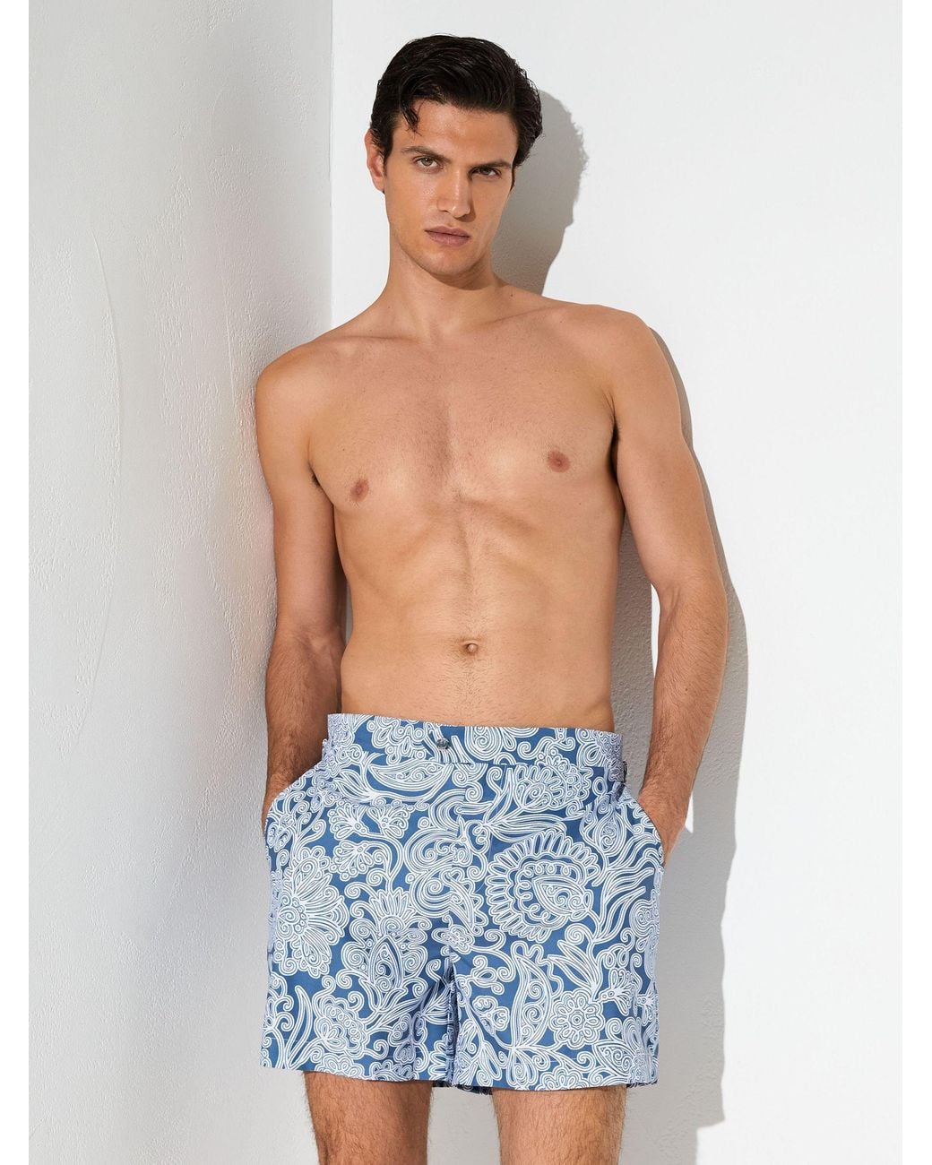 Reiss Fallow - Airforce Blue Paisley-print Side-adjuster Swim Shorts, S for men