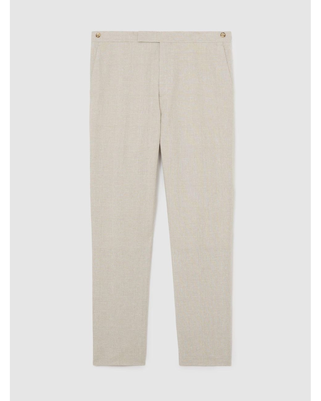 Reiss Natural Linen-Cotton Check Tailored-Fit Trousers for men