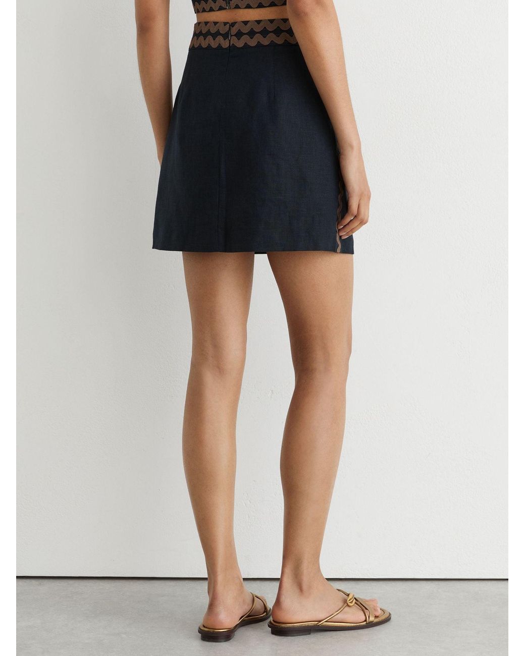 Reiss White Linen Wave-Trim Mini Skirt