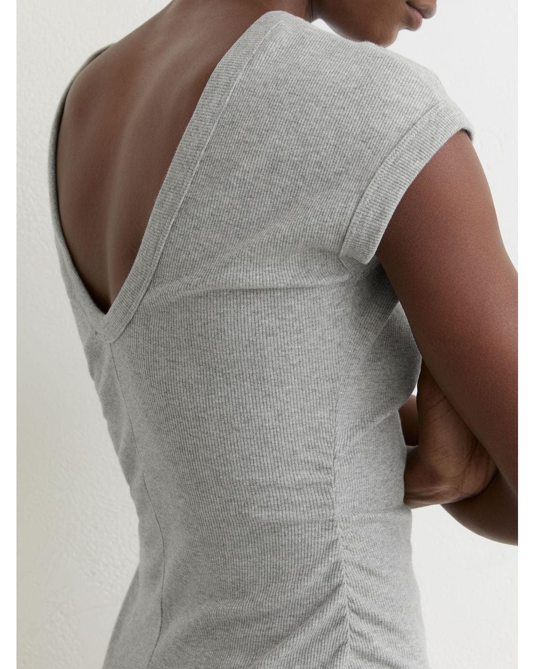 Reiss Natural Serena - Grey Marl Stretch-cotton Scoop-back Top, Us 6