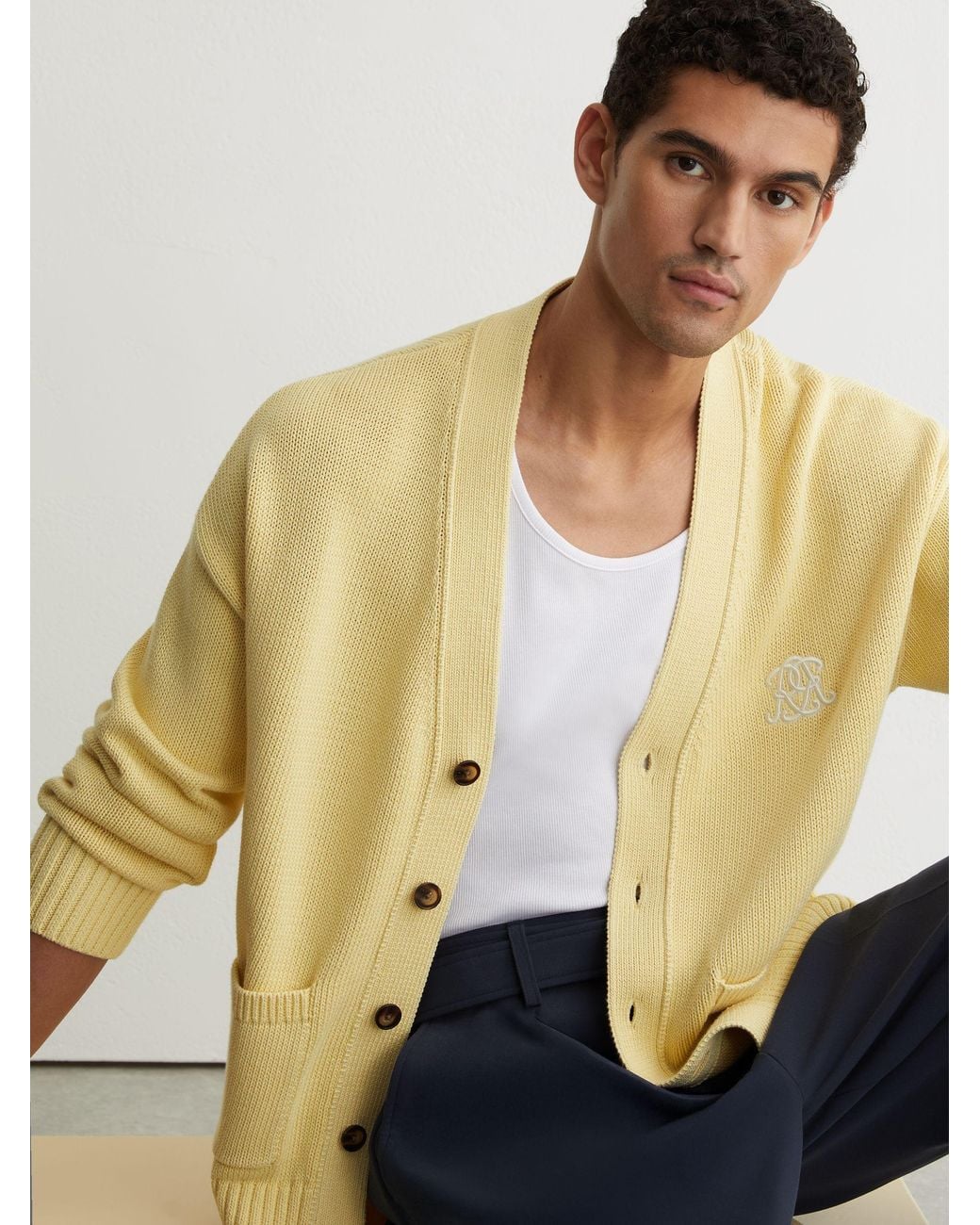 Reiss Natural Monogram-Embroidered Relaxed Cardigan for men