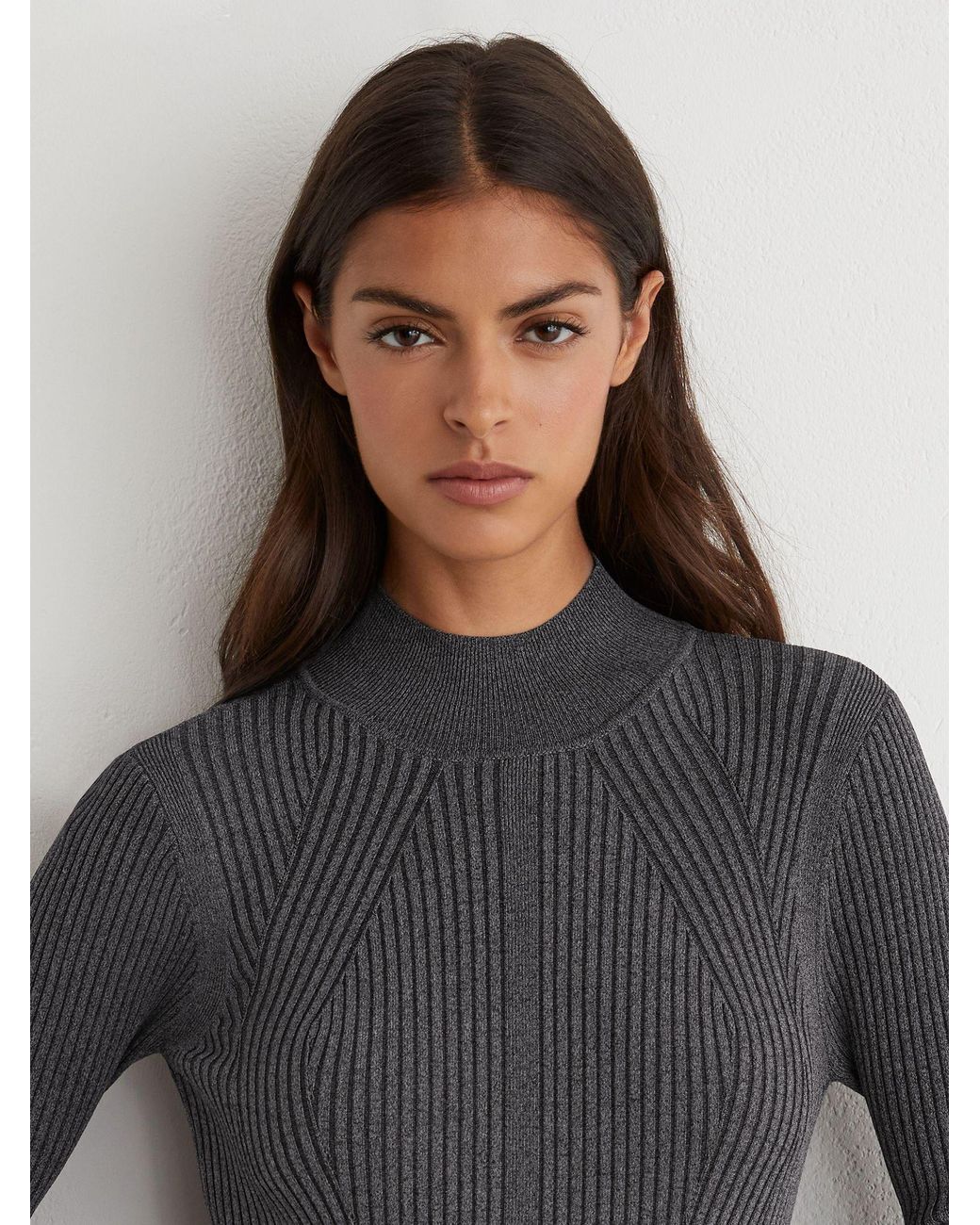 Reiss Black Rib-Knit Belted Midi Dress