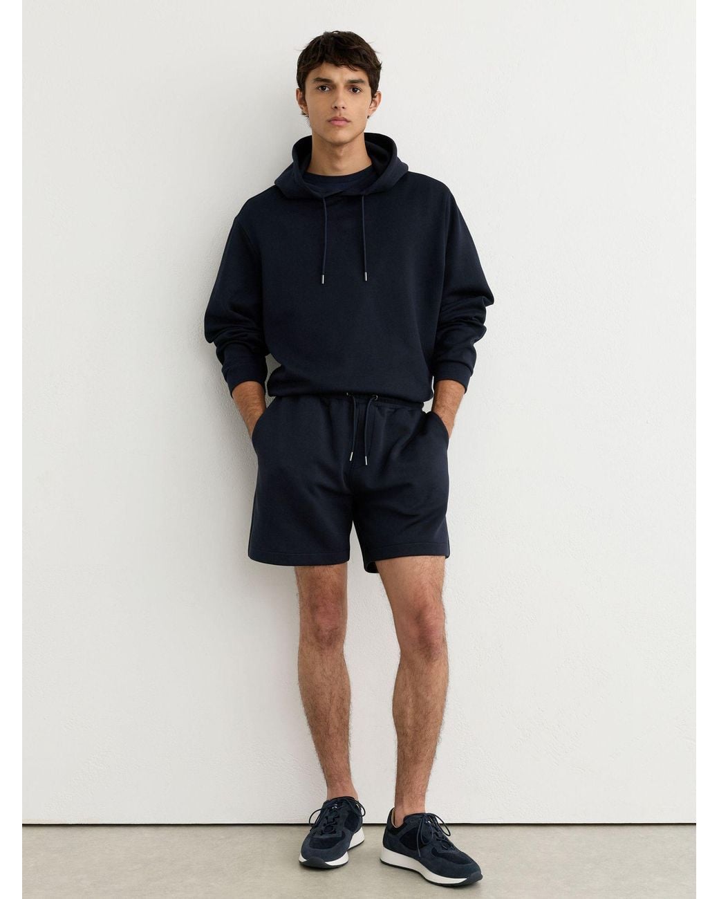 Reiss Blue Sueded Interlock Jersey Drawstring Shorts for men