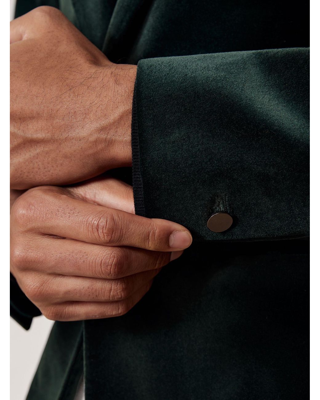 Reiss Blue Single-Breasted Velvet Blazer Tailored-Fit for men