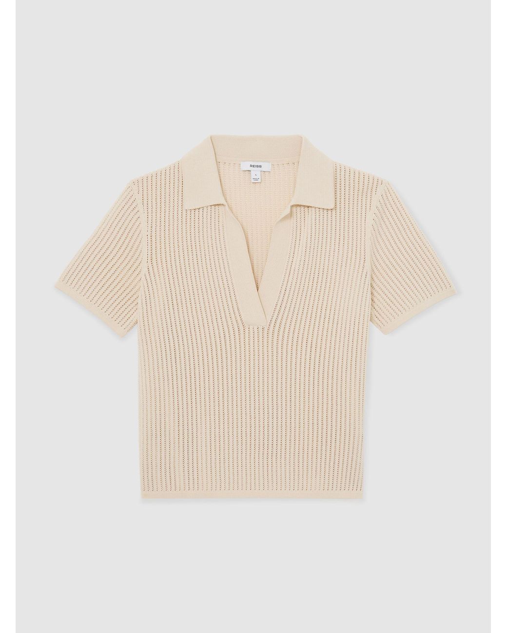 Reiss Blue Pippa - Ivory Open-stitch Knitted Polo Top, M (us 8-10)
