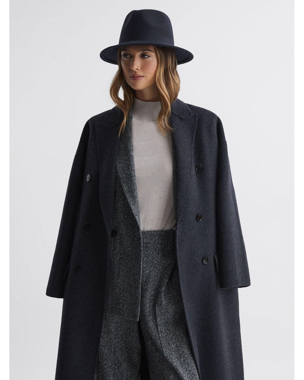 Reiss Blue Ally Wool Fedora Hat, M & L