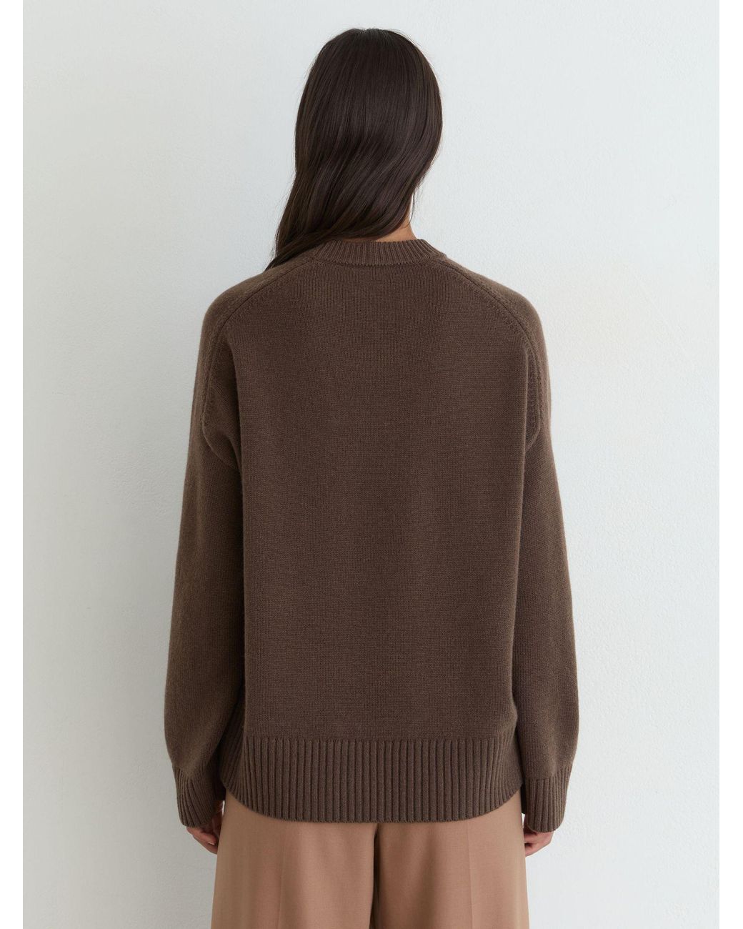Reiss Brown Wool-Cashmere Crew-Neck Raglan Jumper