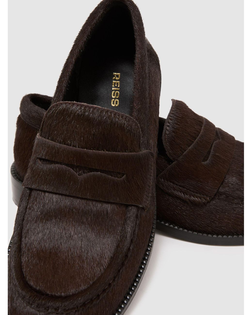 Reiss Black Leather Pony-Effect Loafers