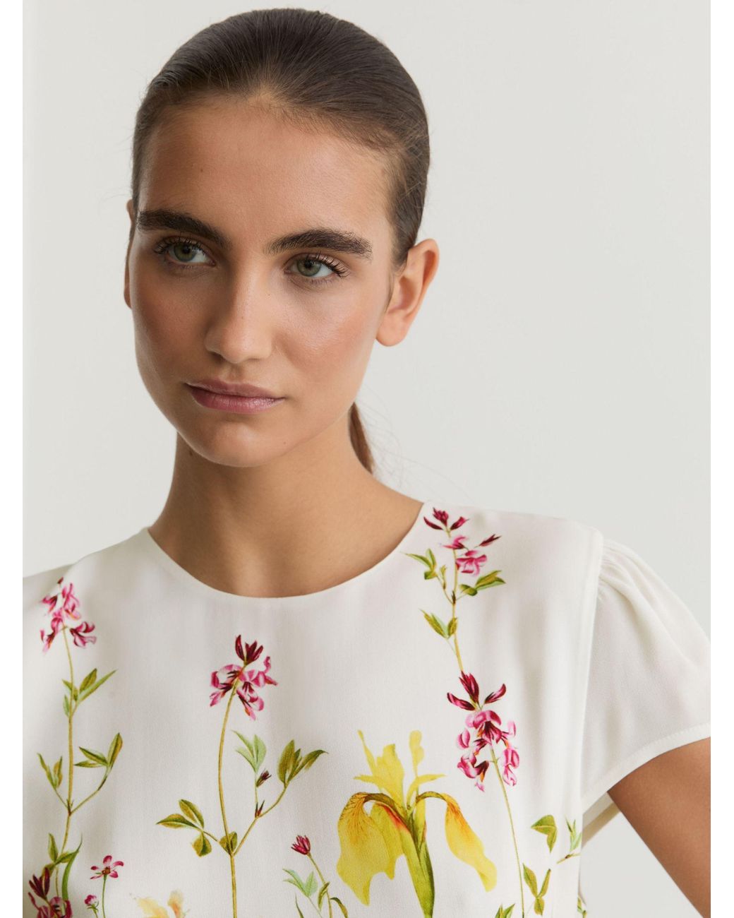 Reiss Natural Cream & Floral-Print Belted Midi Dress